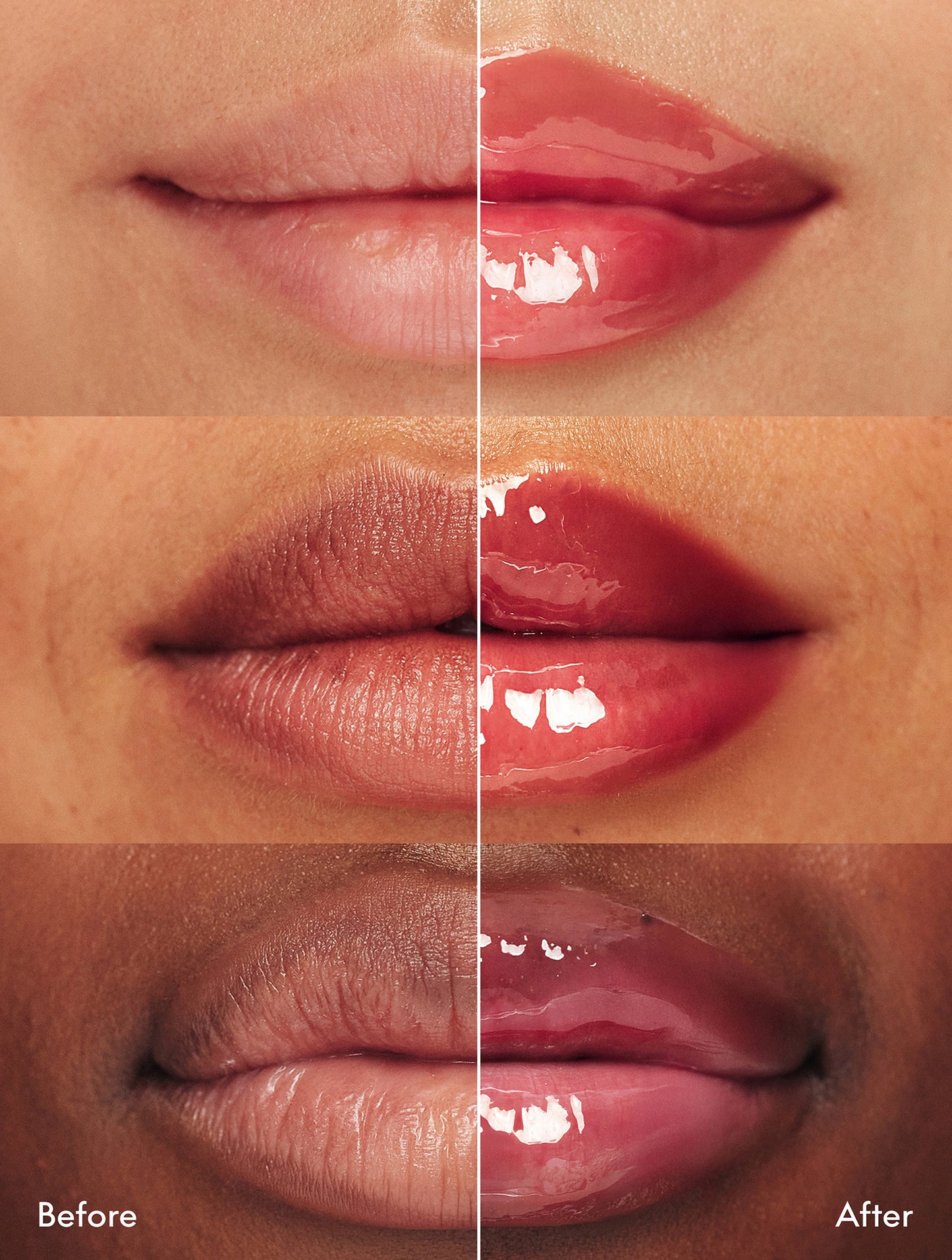 Lanolips Mocha Choca Ceramide Milkshake Balm before and after on multiple skin tones, hydrating tinted lip balm with glossy finish