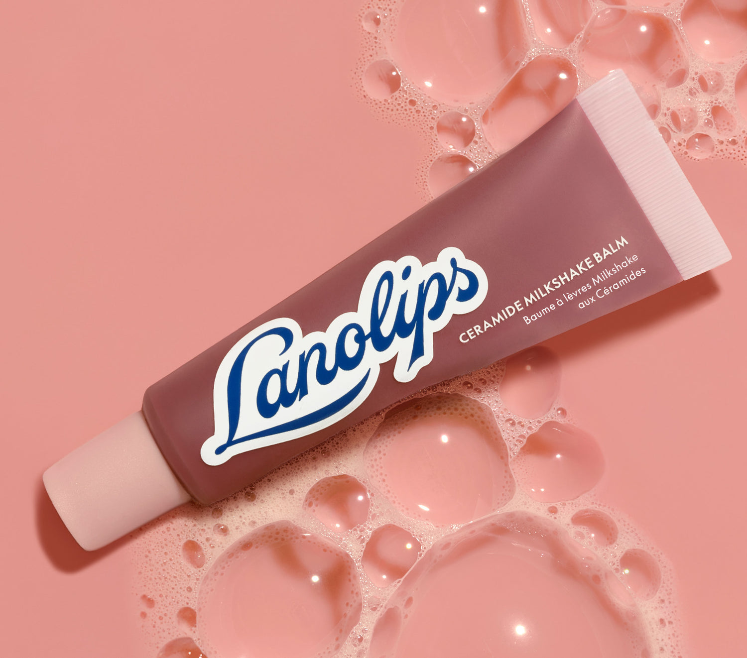 Lanolips Caramel Melt Ceramide Milkshake Balm hydrating tinted lip balm on soft creamy texture